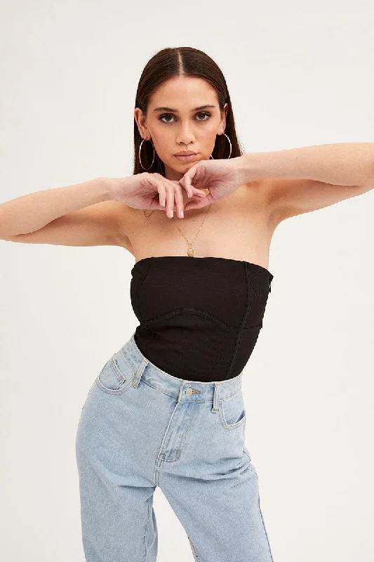 Daily Deals Black Strapless Bodysuit Bodice Detail