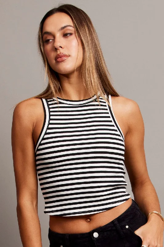 Quick Sale Black Stripe Tank Top Crew Neck