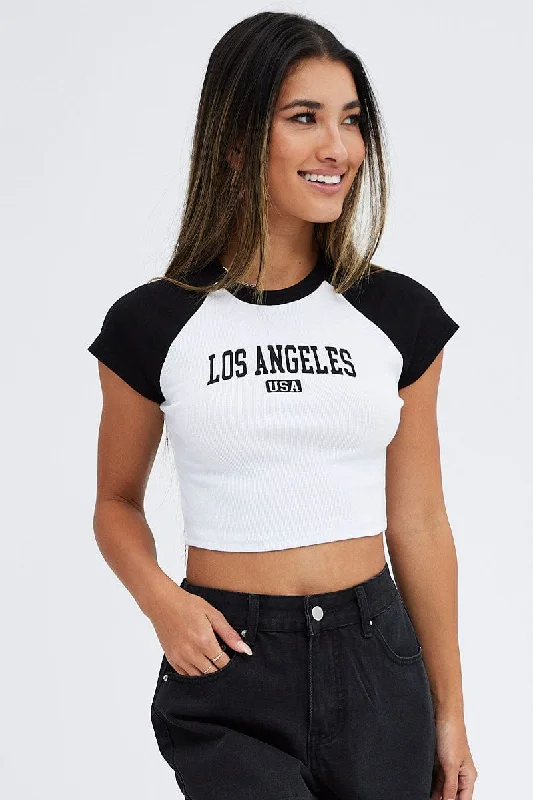 Sale Event Black Tee Contrast Short Sleeve Round Neck Graphic