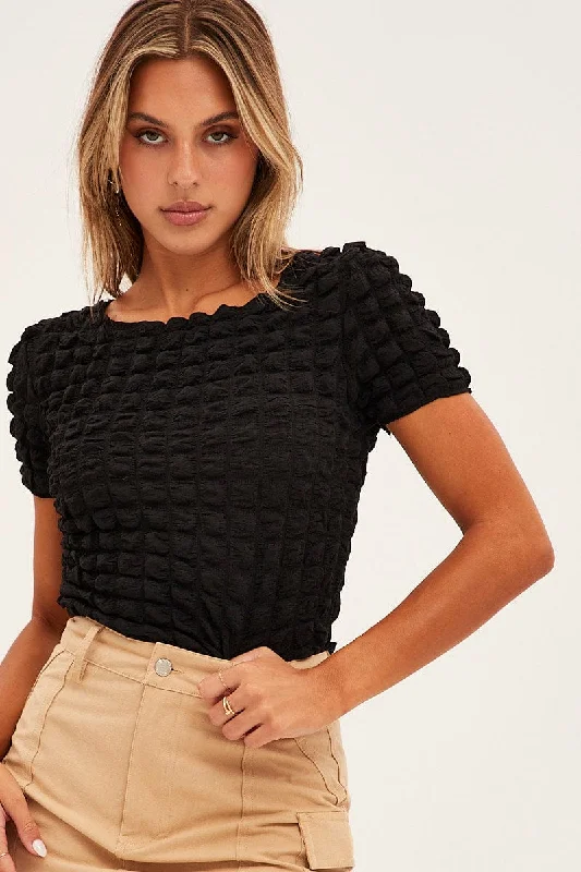 Massive Deals Black Textured Crop Top
