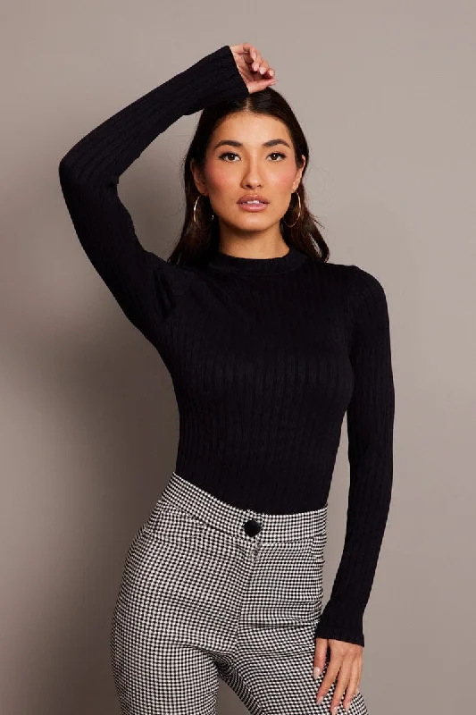 Steals and Deals Black Top Long Sleeve High Neck Seamless