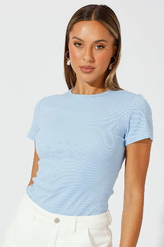 Final Clearance Blue Longline T Shirt Short Sleeve Crew Neck
