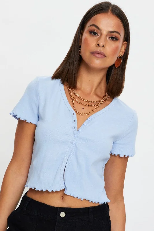 New Markdowns Blue Rib Short Sleeve Cardigan