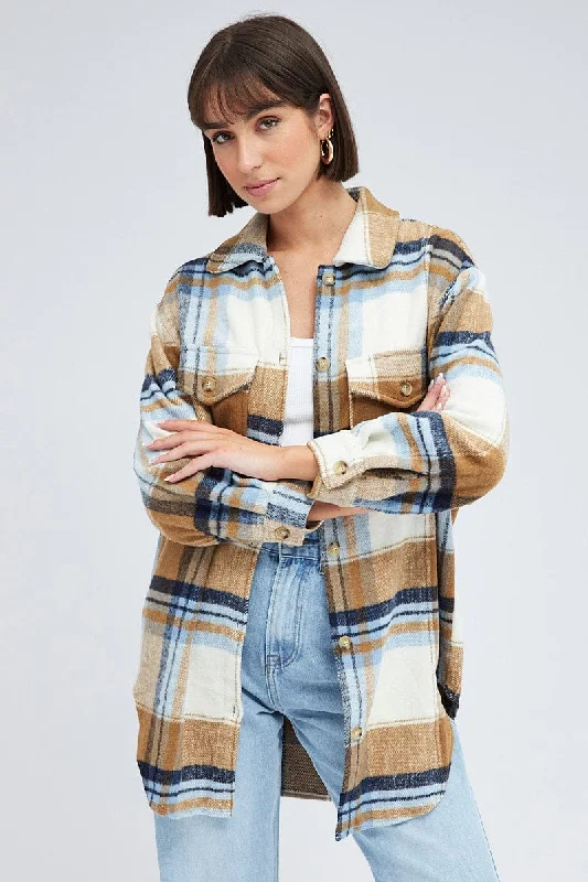 Must-Have Deals Brown Check Long Checked Print Jacket Long Sleeves