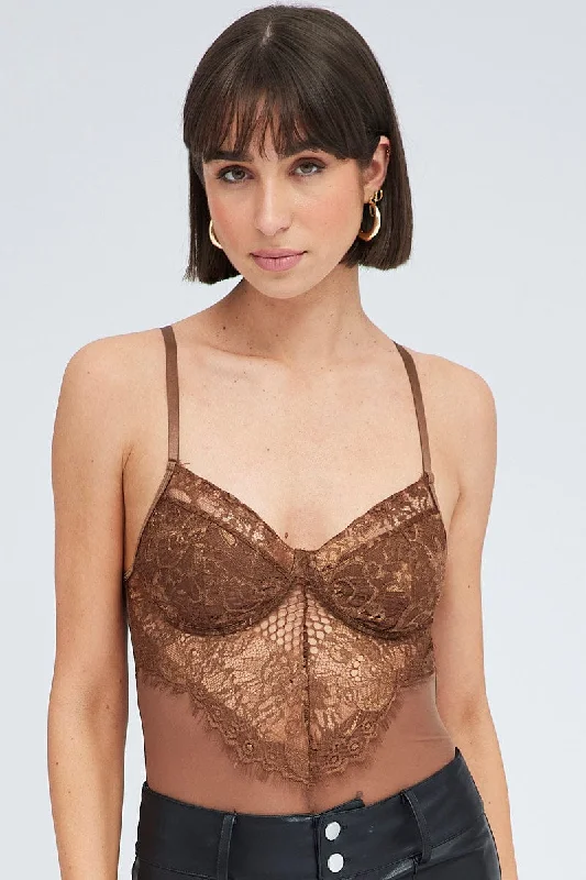 Don't Miss Brown Lace One Piece Bodysuit