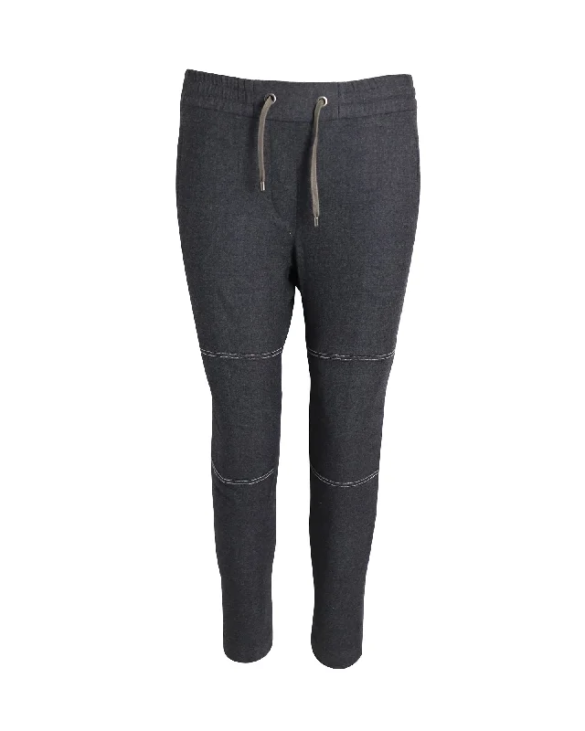 Friends and Family Sale Brunello Cucinelli Contrast Band Trim Track Pants in Grey Lana Vergine