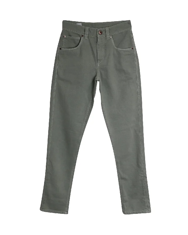 Markdown Madness Brunello Cucinelli Mid-rise Straight Leg Denim Jeans in Green Cotton