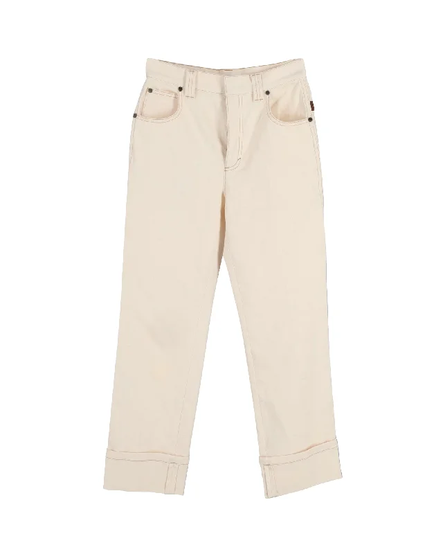 Midnight Sale Chloé High-Rise Straight Leg Jeans in Cream Cotton