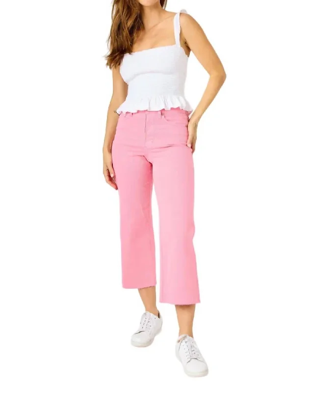 Crop Wide Leg Jean In Bubble Gum Pink