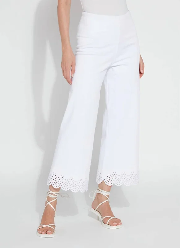 Super Sale Cropped Embroidered Eyelet Wide Leg Pants In White