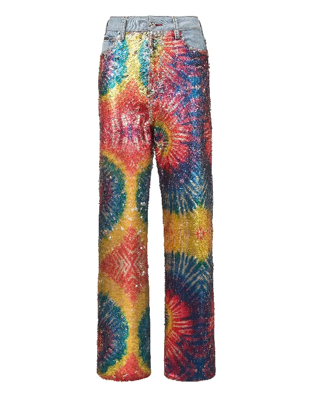Markdown Madness Denim Super Loose Fit Paillettes Multicolor Tie dye