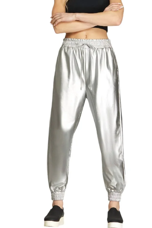 Dollar Joggers In Metallic Silver