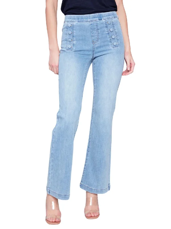 Price Break Flare Pants With Decorative Buttons In Light Blue