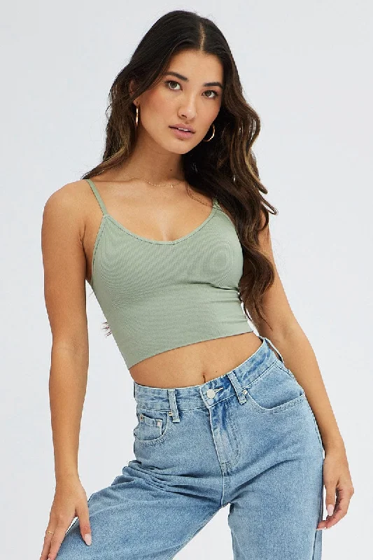 Final Clearance Green Crop Singlet Top Seamless