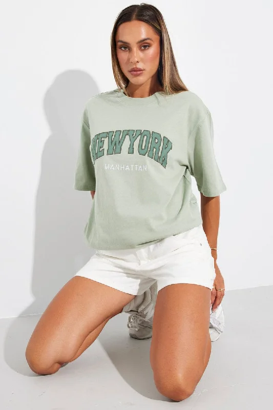 Exclusive Offers Green Graphic Tee Short Sleeve