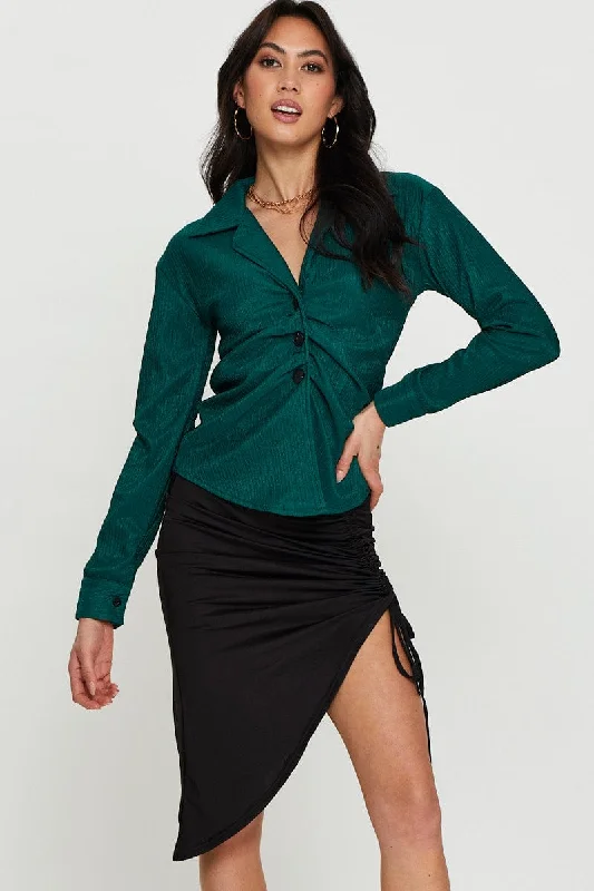 Final Markdown Green Oversized Shirts Long Sleeve Collared