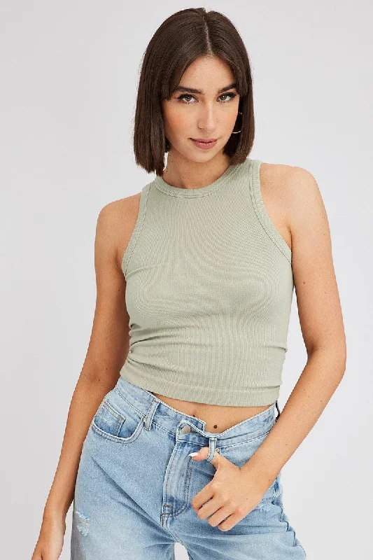 Price Rollback Green Tank Top Crew Neck Seamless