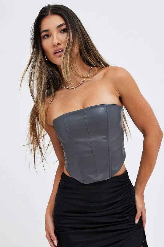 Price Cut Grey Faux Leather Corset