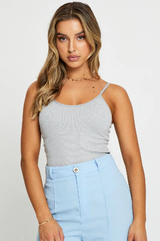 Online Only Grey Singlet Top Round Neck Seamless