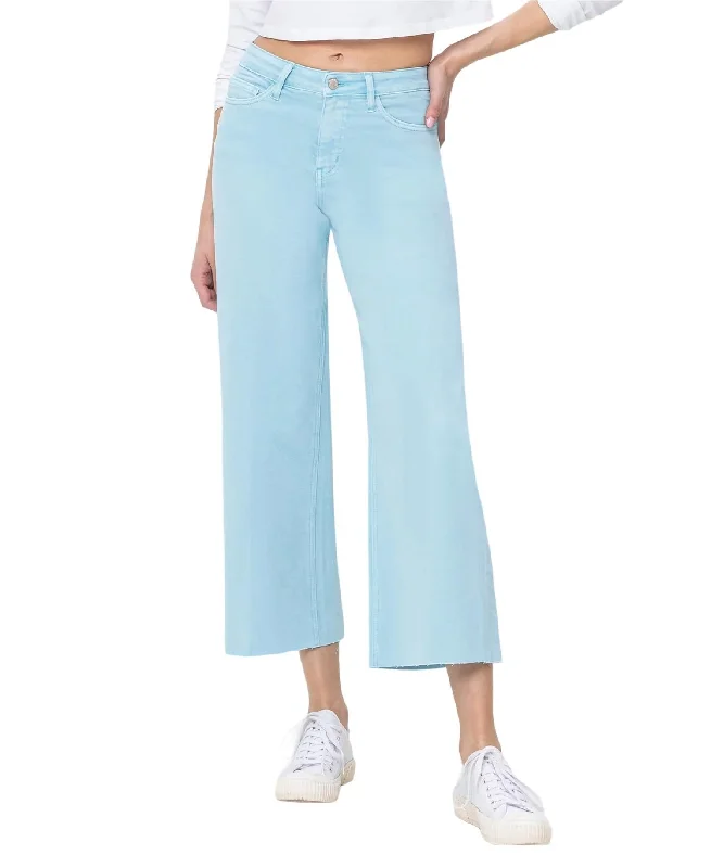 Deal Dash High Rise Crop Wide Leg Jeans In Pastel Turquoise