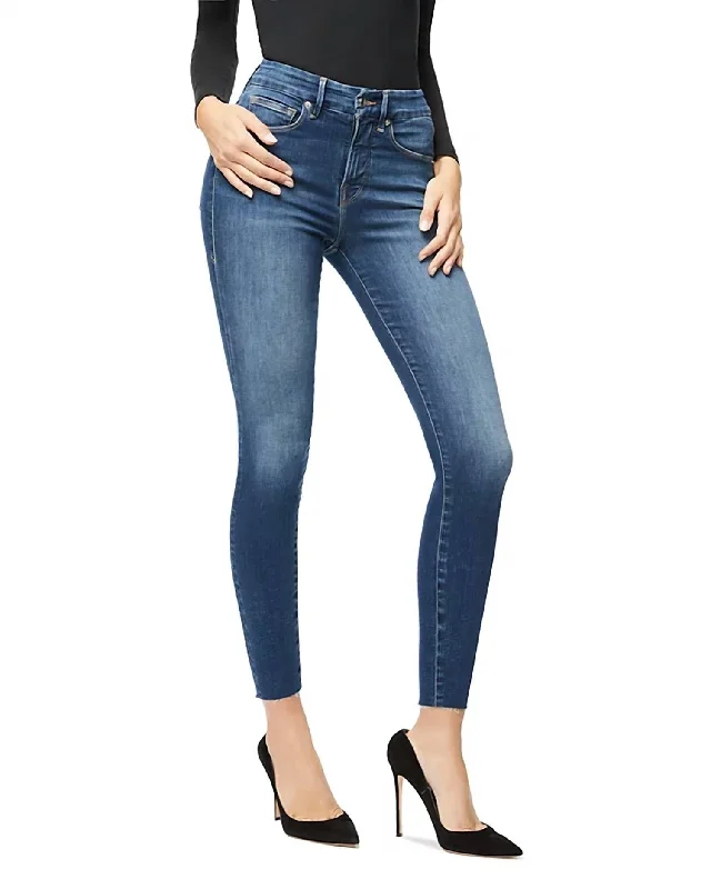Can't Miss High Waist Crop Raw Edge Jean In Blue