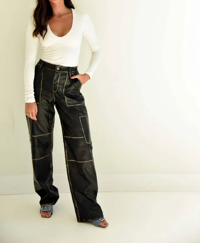 Closeout Leather Cargo Pants In Vintage Wash