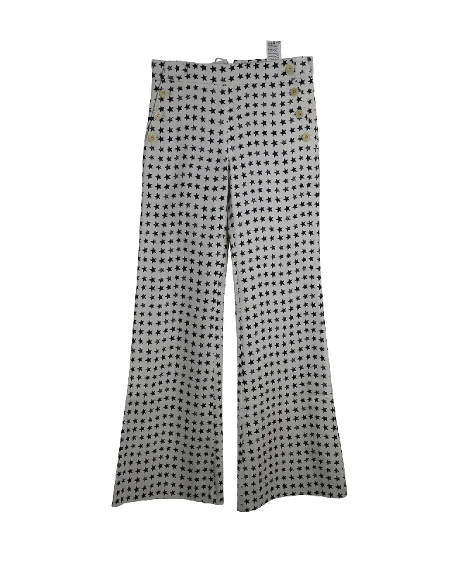 Price Smash Max Mara Zirlo Star Print Flared Pants in White Cotton