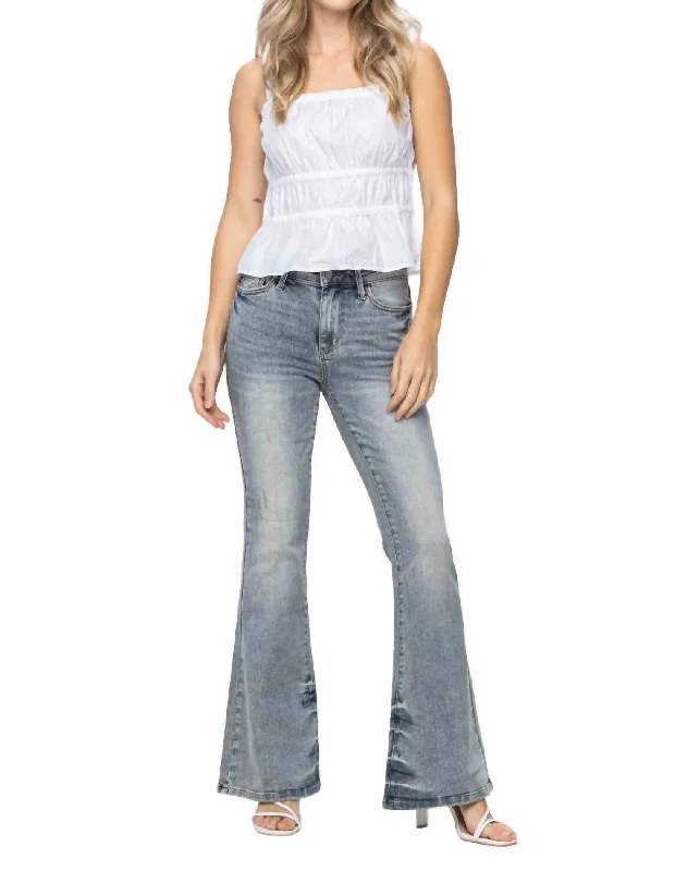 Massive Deals Mid Rise Tinted Pin Tack Detailed Flare Jean In Light Wash