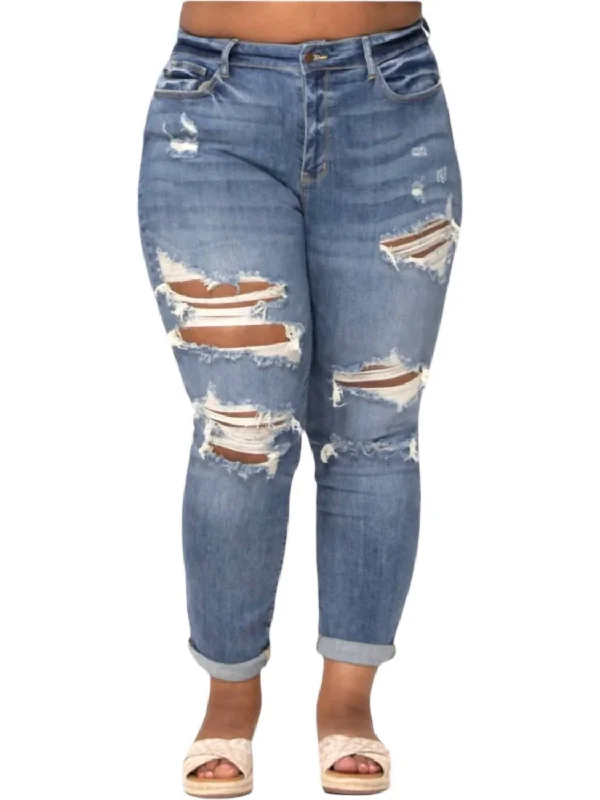 Closeout Midrise Distressed Jeans In Washed Denim