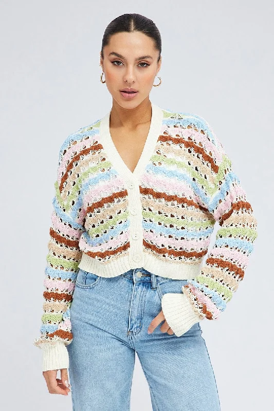 Bargain Prices Multi Crochet Cardigan Long Sleeve