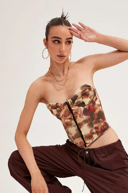 Early Access Multi Tie Dye Bandage Hook And Eye Structured Corset Top