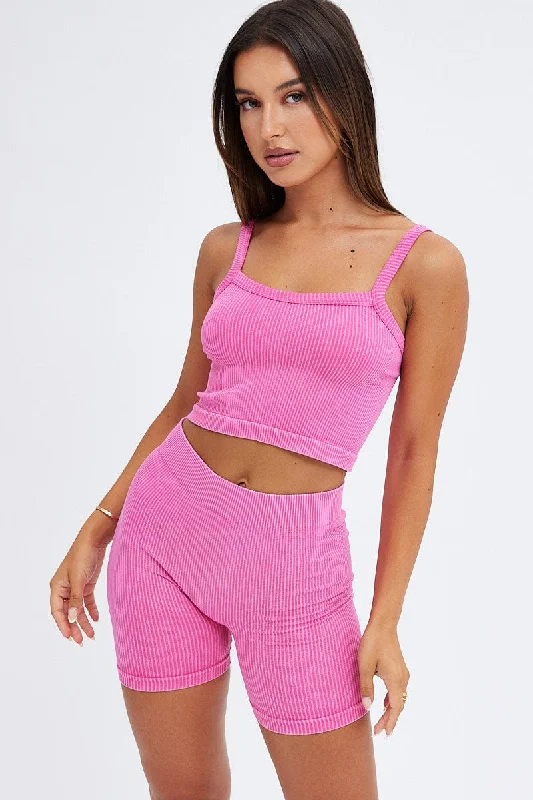 New Deals Pink Crop Singlet Top Seamless