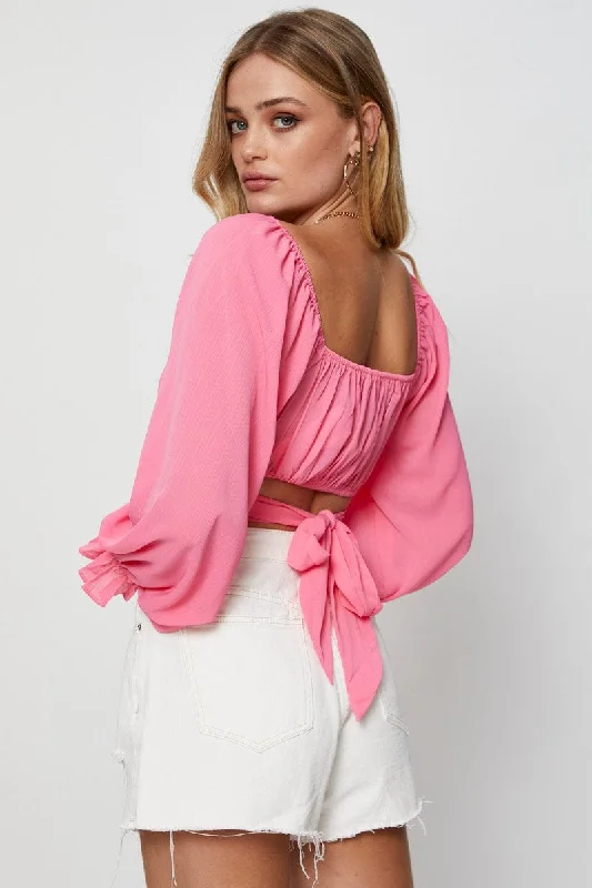 Fantastic Offers Pink Crop Top Long Sleeve