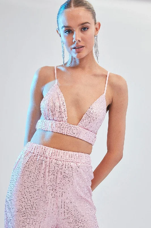 Deep Discounts Pink Sequin Bralette Crop Top