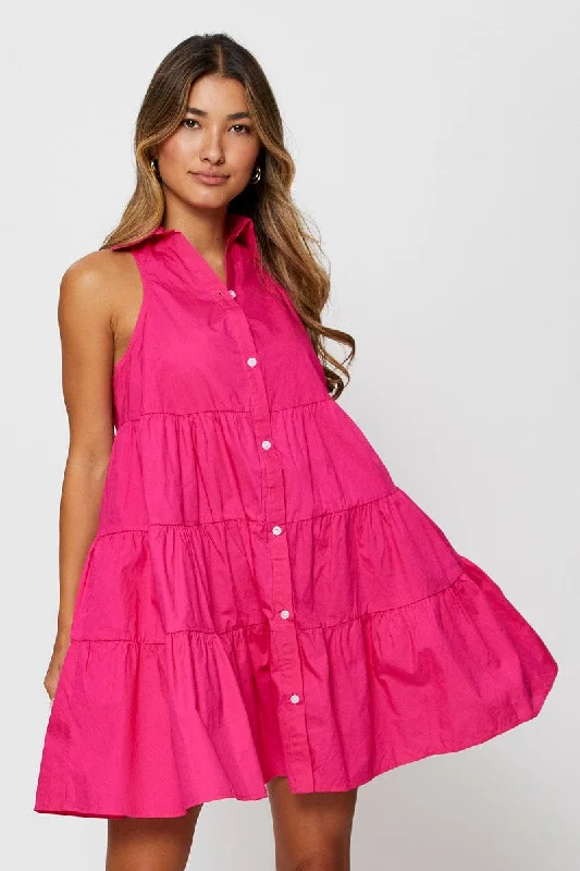 Best Bargains Pink Shirt Dress Sleeveless V Neck