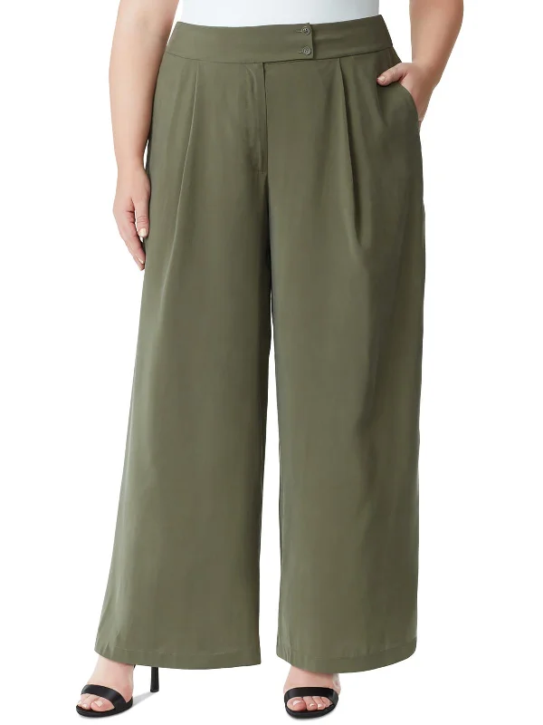 Deep Discounts Plus Melba Womens Pleated High Rise Wide Leg Pants