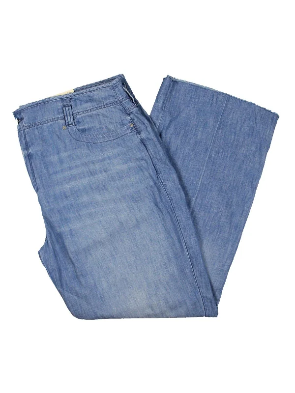 Best Seller Plus Teresa Womens High Rise Frayed Hem Wide Leg Jeans