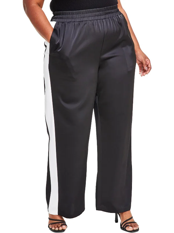 Members Only Plus Womens Colorblock High Rise Wide Leg Pants