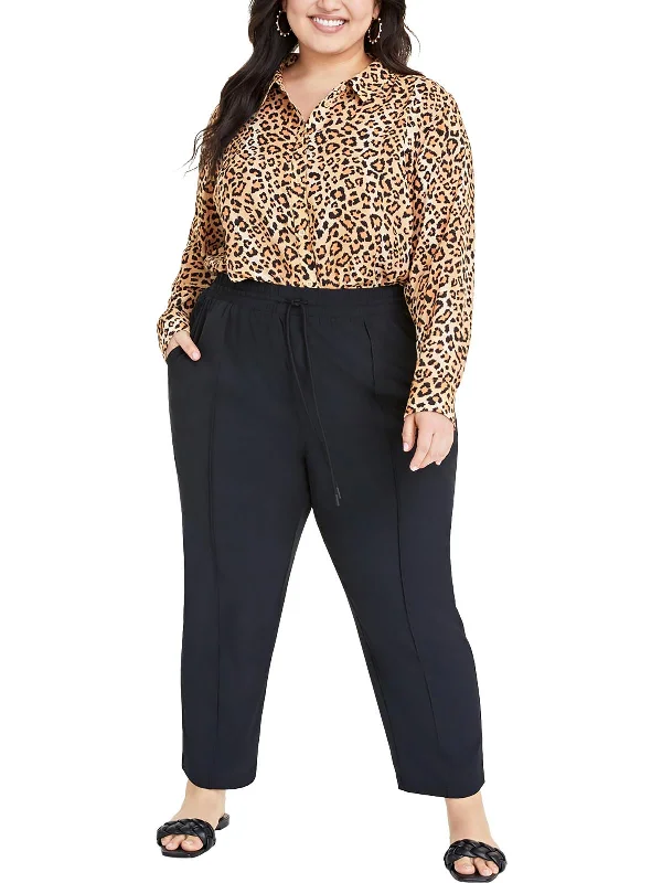 Deal of the Day Plus Womens Mid Rise Drawstring Straight Leg Pants
