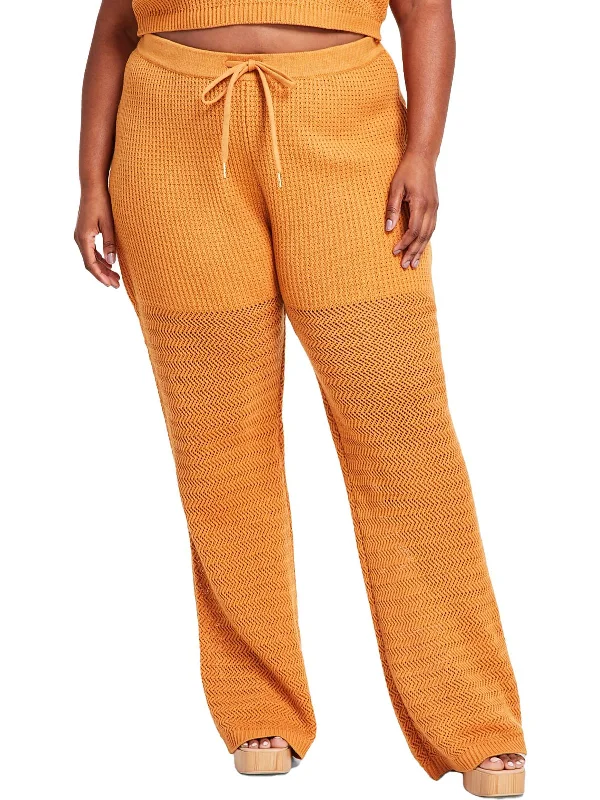 Deal Dash Plus Womens Open Stitch High Rise Flared Pants