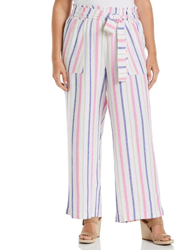 Early Access Plus Womens Striped Belted Wide Leg Pants