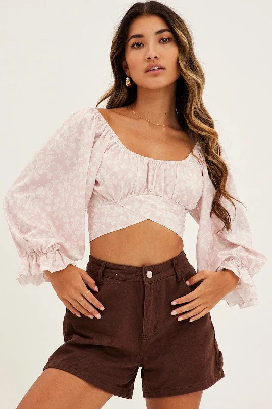 Buy Now Print Crop Top Long Sleeve