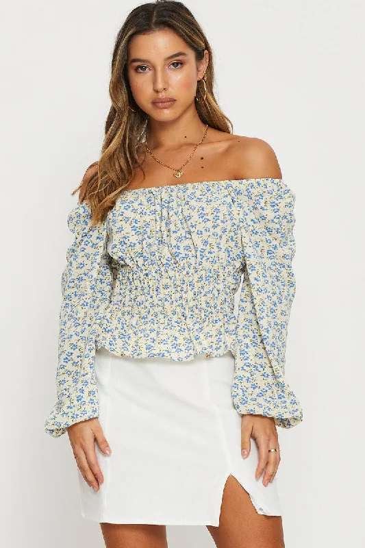 Instant Discount Print Peplum Blouse Long Sleeve