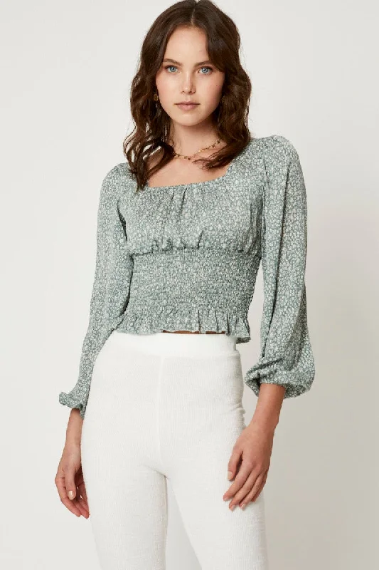 Hurry In Print Workwear Top Long Sleeve