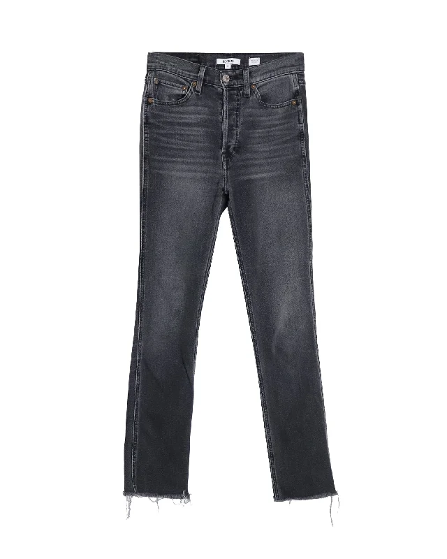 Exclusive Preview Re/Done Straight Raw Hem Jeans in Grey Cotton