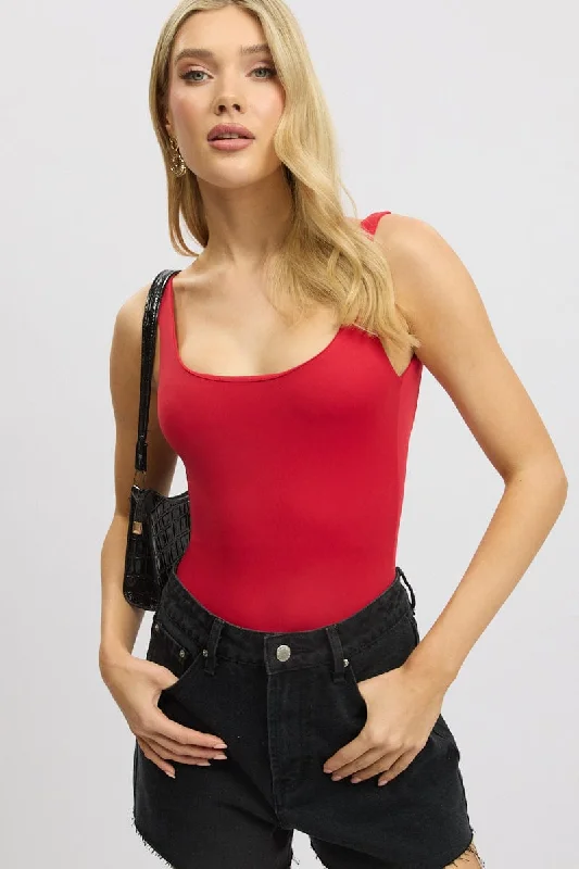 Limited Availability Red Bodysuit Sleeveless Scoop Neck