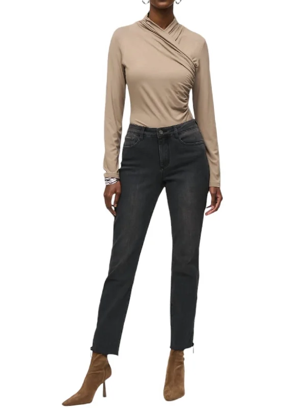 Final Sale Rhinestones And Mesh Detail Jean In Charcoal Grey