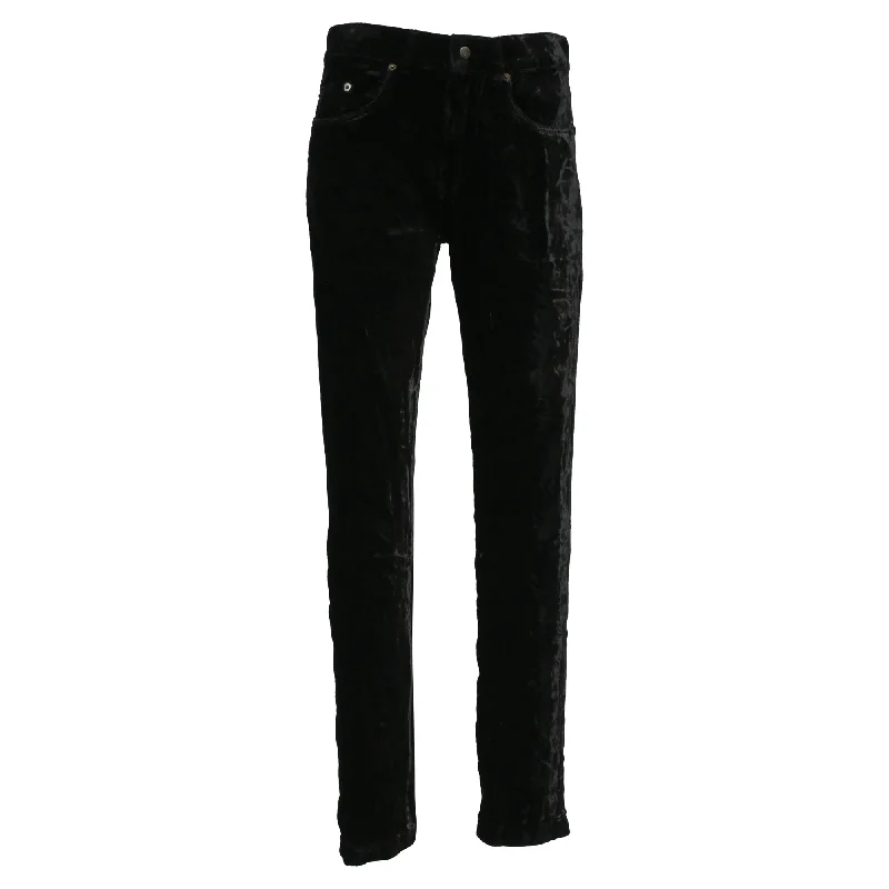 Savings Spectacular Saint Laurent Velvet-Effect Slim-Cut Trousers in Black Cupro