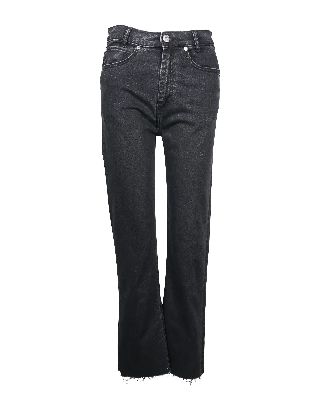 Sandro Raw Hem Regular Fit Jeans in Black Cotton Denim