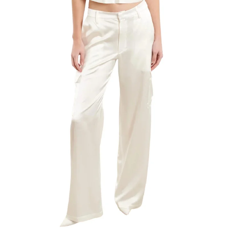 Steals and Deals Silk Baggy Cargo Pants In White